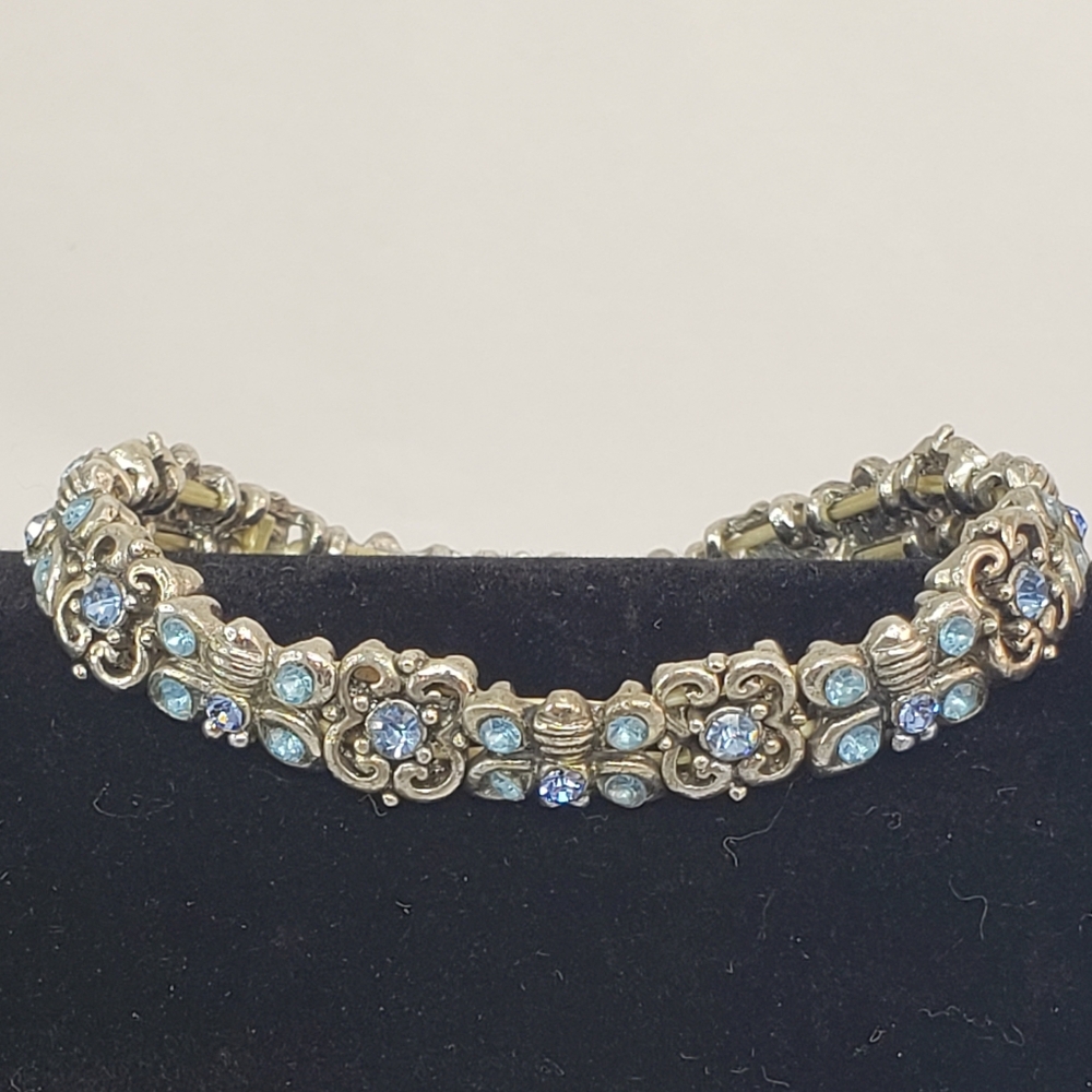 Silver Stretch Bracelet Blue Crystals
